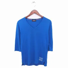ニコルクラブフォーメン NICOLE CLUB FOR MEN Tシャツ カットソー Vネック 英字 プリント 薄手 七分袖 46 ブルー 青 /TT31