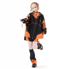 [Lilikakoi] 地雷系 5点セット パーカー ヘアバンド パンツ アームカバー レッグウォーマー 機能服 サブカル系 ジップアップ 刺繍 男女兼用 運動服 レディース 服 半袖 立ち襟 Y2K サブカル地雷 薄手 春 秋 夏