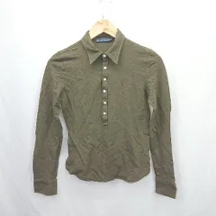 ◇ ⊇ RALPH LAUREN ラルフローレン コットン100% ワンポイント 長袖 ポロシャツ サイズM カーキ系 レディース E  【1507030011376】