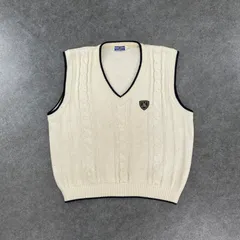 O1 80s Vintage FRED PERRY Logo Embroidery Knit Vest フレッドペリー ケーブル チェーン ニット ベスト Vネック チルデン ロゴ刺繍 ヴィンテージ ビンテージ L