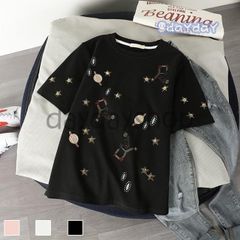Tシャツ 夏 レディース 半袖Tシャツ 星柄 夏Tシャツ カットソー ゆったり クルーネック コットン Tシャツ 白 可愛い サマーTシャツ お洒落