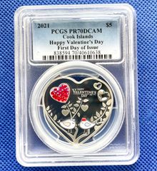 ★PCGS最高鑑定★2021年 クック諸島 PR70 DCAM First Day of Issue $5 Happy Valenthne's Day