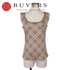 【中古】 バーバリーブルーレーベル タンクトップ ノバチェック 38 コットン ベージュ ブラック ノースリーブ フリル レディース 女性 BURBERRY BLUE LABEL