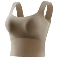 カップ付きシームレスタンクトップ レディース インナー ブラトップ ノンワイヤー パッド取り外し可 美胸 フィット ストレッチ スタイルアップ黒 白 緑 b21003