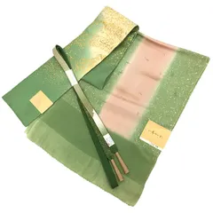 京やQ670 正絹 和装小物3点セット 帯揚げ帯締め伊達襟 グリーン 金銀糸 手組紐 高麗組 フォーマル〜カジュアルまでOK 未使用 新古品