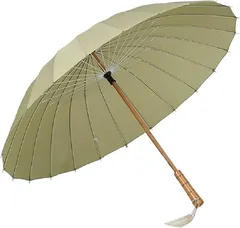 Lanx. （ランクスドット） 和傘 和風 軽い 24本骨 晴れ 雨 兼用 梅雨 対策 木製 手元 長傘 雨傘 番傘 紳士傘 耐風 撥水 グラスファイバー 引っ掛け ビニール ビジネス 紙傘(抹茶色(グリーン),  56 centimeters)