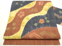 平和屋着物●九寸名古屋帯　紬地　絞り　舞花文　正絹　逸品　CAAY9614hy