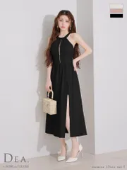 ブラック[OF2] [DE3935-B-2506]【DEA./ディア】ホルターリボン/ バストジップ/ フレア/ ロング/ ワンピース/ ミモレ丈/ マキシ丈/ ミディアムドレス/ キャバドレス long