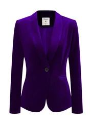 Allegra K ベルベット ブレザー コート ショール襟 ボタン留め オフィス 事務服 無地 レディース ディープパープル M