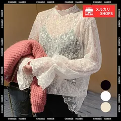 【送料無料】花柄刺しゅう レースブラウス 長袖 レディース 総レース プチハイネックブラウス シアートップス オシャレ セクシー プルオーバー 韓国風 フェミニン 重ね着 シャツ シアーブラウス 春 レースシャツ 透け感 新品 未使用 CH86AYDD-003