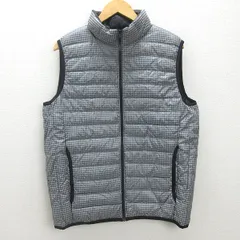 C■ユニクロ/UNIQLO 千鳥格子柄 ウルトラライトダウンベスト 収納袋付き【XL】黒灰/MENS/x22【中古】■
