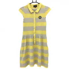 【美品】パーリーゲイツ 半袖ポロワンピース イエロー×ベージュ ボーダー  レディース 0(S) ゴルフウェア PEARLY GATES