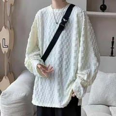 [L]秋冬 コーデ メンズ  服 シンプル ファッション オシャレ 大人 かっこいい 大きいサイズ ストリート 紳士服  アメリカン ロー エッジ ジャカード 長袖 T シャツ ラウンドネック レイヤリング スウェットシャツ トップス