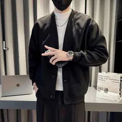 [L ]メンズ  服  シンプル ファッション オシャレ 大人 かっこいい 大きいサイズ ストリート 紳士服 ジャケット ノー カラー ニットカーディガン トレーナー ライト 