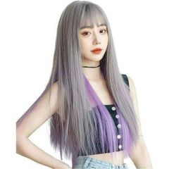 フルウィッグ　ロングストレート　シルバー×パープル　コスプレ　耐熱 wig かつら　変装　女装　インナーカラー　高級人口毛　耐熱　ネット付き　エクステ　イベント　パーティ　人口頭皮　ウィック　テカリなし　仮装　イメージチェンジ　韓国　レディース　艶消し