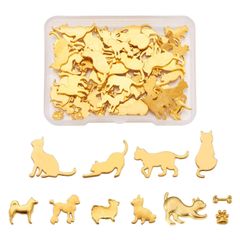 Beadthoven メタルパーツ レジンパーツ デコ素材 約55個/箱 11種類 ゴールド 猫 犬 合金カボション UVレジン 封入物 クラフト手芸 デコパーツ アクセサリーパーツ ジュエリー用 DIY ハンドメイド エポキシ 樹脂 装飾材料 手作り素材