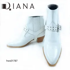 極美品 DIANA サイドゴアブーツ ベルト ポインテッドトゥ ホワイト 24cm レディース hws01787