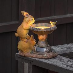 YXYOL LEDライト、ソーラーうさぎ鳥の飾り屋外アニマル置物樹脂の庭の装飾屋外ガーデンガーデンライトガーデンダブルウサギの像