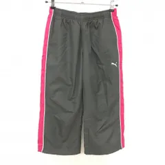 【超美品】プーマ 半端丈ナイロンパンツ ダークグレー×ピンク サイドライン 裏地メッシュ ウエストゴム  レディース M ゴルフウェア PUMA