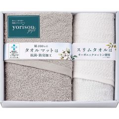[신품] yorisou gift 타월 매트 & 슬림 페이스 타월 타월 매트 60 × 45cm, 슬림 페이스 타월 29 × 80cm L9056607