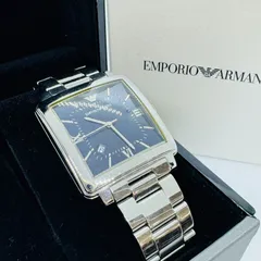 S【中古】EMPORIO ARMANI エンポリオアルマーニ 腕時計 AR11072 ブルーダイアル モダンスクエア シルバー ステンレス クオーツ デイト表示 メンズ ブランド 腕時計