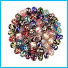 AIPRIDY 50 Pcs 15 x 11 mm Murano大穴銀黄銅芯ガラスビーズヨーロッパジュエリービーズ (ドローイングビーズ12mm)