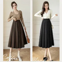 [MITOTOMI] スカート レディース プリーツスカート ロング ウエストゴム ミモレ丈 厚手 秋冬 通勤