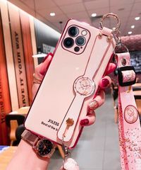 セール　新品　iPhoneケース　ストラップ付き　時計　iPhone13　ピンク