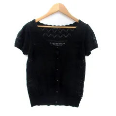ジュリアーノ ジュリ JURIANO JURRIE ニットカーディガン ラウンドネック 半袖 かぎ編み 黒 ブラック /HO28