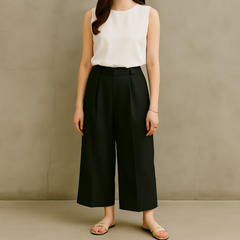 【きれいめカジュアル×美脚見え👖】アーバンリサーチドアーズ＊URBAN RESEARCH DOORS＊黒＊ブラック＊ワイドパンツ＊ガウチョ＊Sサイズ相当👠