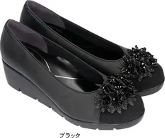 パンプス レディース 痛くない 歩きやすい ヒール 黒 靴 ウエッジ ソール 美脚 厚底 ラウンドトゥ 仕事 コンフォート シューズ ファーストコンタクト nc39618 ブラック（） 24.5cm