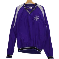 00's vintage NEFF ナイロンプルオーバー Vネック カレッジ スポーツ リブ ワンポイント刺繍 U.S.A製 Lサイズ パープル