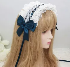 【数量限定】メイドヘア パーティー lolita 茶話会 お人形 おしゃれ 萌え系 ゴスロリかわいい カチューシャコスプレ系 レースフリル ヘッドドレス ヘアアクセサリー リボン付き (濃い緑色 髪飾り Dark ロリータ チャーム green) [通用]
