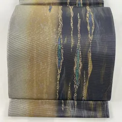 【美品】 袋帯 秀品 幾何学 金彩 箔 黒灰 六通 正絹 【中古】