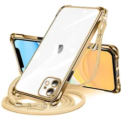 iPhone 12 mini 用 ケース クリア ショルダー iphone12mini 用 スマホケース アイフォン12ミニ カバー 肩掛け 斜めかけ 縄掛けケース 透明 TPU 薄型 軽量 耐衝撃 紐付き 斜めがけ 織りストラップ付き ネックストラップ  1