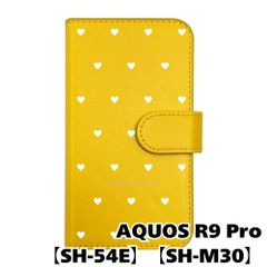 【新品未使用】 AQUOS R9 Pro SH-54E SH-M30 手帳型スマホ ケース ハート柄 (カバー色イエロー×ホワイト柄) ドット シンプル おしゃれ カード収納 PUレザー flip2-sh54e-ye-20082のサムネイル