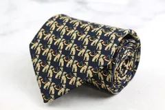 サルヴァトーレフェラガモ ブランド ネクタイ シルク 動物柄 総柄 犬 PO メンズ ネイビー Salvatore Ferragamo 【中古】