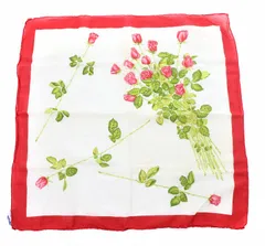 グッチ GUCCI ヴィンテージ ハンカチ ポケットチーフ ミニスカーフ 薔薇 花柄 フラワー 赤 レッド 白 ホワイト /AQ ■GY13のサムネイル