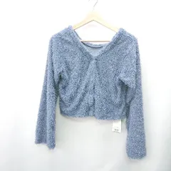 ◇ ⊇ ◎●未使用● Adoon plain ラメ入り 長袖 シャギーニットカーディガン サイズF ブルー レディース E  【1409240003151】