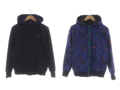 プーマ PUMA ジップアップパーカー スウェット 長袖 フード ロゴ刺繍 リバーシブル M 紺 緑 マルチカラー /DO ■OS ■GY01