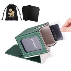 デッキケース トレカケース カードディスプレイウィンドウ 100枚 二重 三重スリーブ対応 縦入れ ダイスポーチ 仕切り2つとトップローダー１つ付き 革 (緑（内装ベージュ）) 1