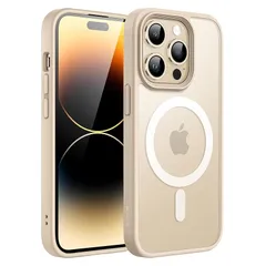 JEDirect iPhone 14 Pro 6.1インチ用 マグネット ケース MagSafeに対応 半透明のマット背面 薄型 耐衝撃 カバー (ライトゴールド) 1