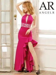 ローズピンク [AR23857-BL-2311]【Angel R/エンジェルアール】 デコルテフラワーレース/ チョーカー/ ビジュー/ フリル/ スリット/ タイト/ ミニ/ ロングドレス/ キャバドレス long dress