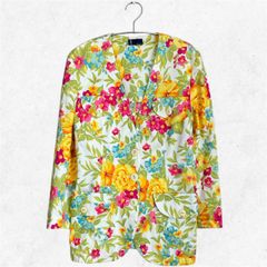【Mila Schön】Flower tailored jacket：ミラ・ショーン　ヴィンテージ花柄　ジャケット　ホワイト　春服　古着　ユーズド　vintage　used　レディース　ヨーロッパ　イタリア製