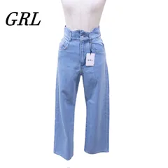 【タグ付】 GRL グレイル ウエストウェーブデザインデニムパンツ M BLU/青