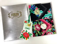 未使用　フェイラー　FEILER　フラワー/花　タオルハンカチ　ハンドタオル　2点セット　綿100％　ブラック×ブルー系　ブラック×レッド系　送料無料
