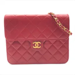 美品 CHANEL シャネル ココマーク プッシュロック ラムスキン ミニ マトラッセ チェーン ショルダー バッグ レッド a7258