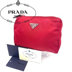 希少カラー】PRADA プラダ ポーチ 三角プレート レッド ナイロン