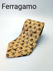 【24時間以内発送】フェラガモ　Ferragamo　ネクタイ　イエロー　馬柄