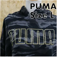 PUMA　プーマ　迷彩柄　ミリタリー　黒　パーカー　スウェット　ロゴプリント　L